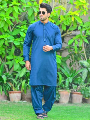 161E Men's Fall Kameez Shalwar Stitched Suit Prussian Blue