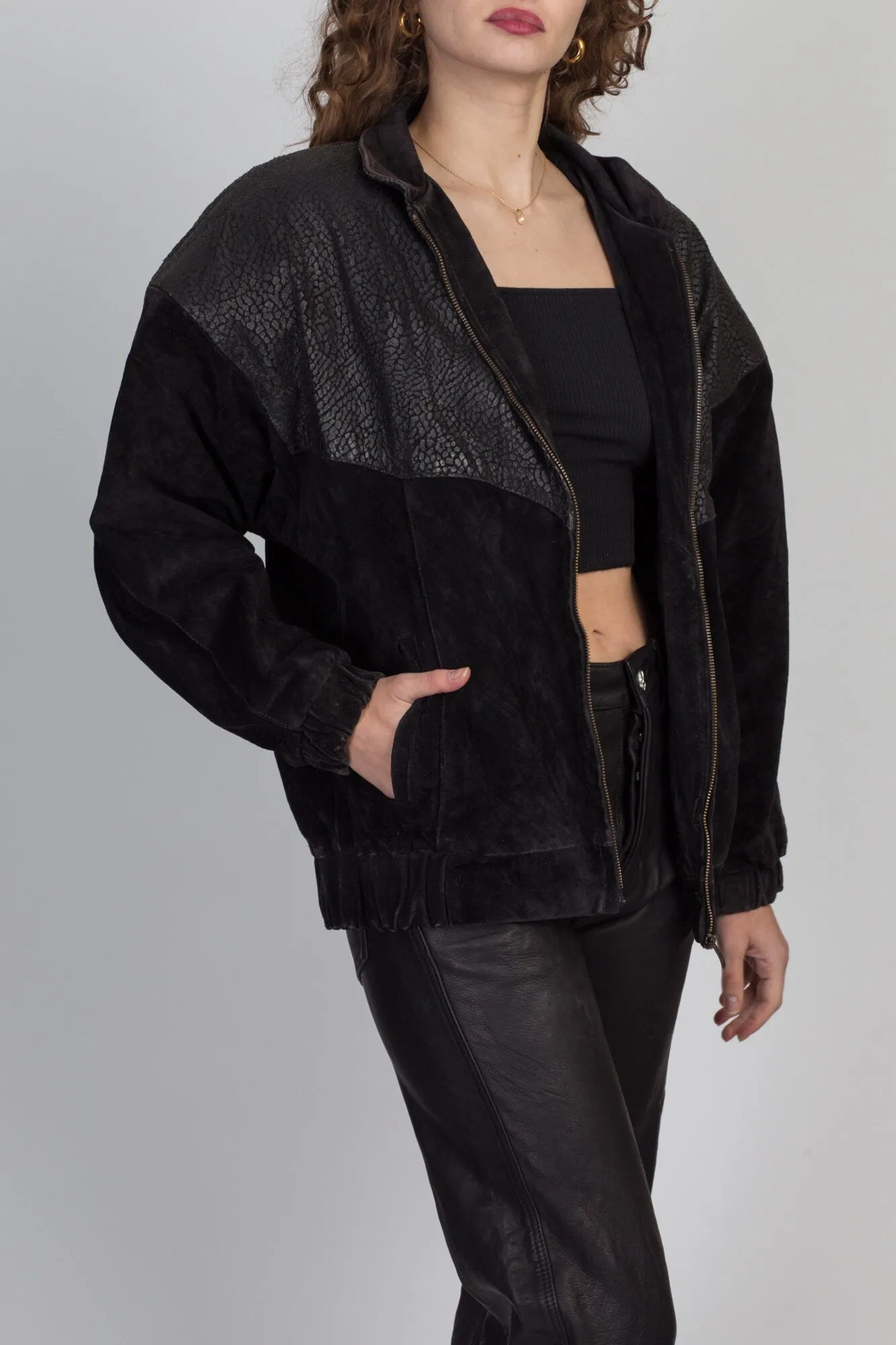 80s Snakeskin Embossed Suede Moto Jacket - Medium