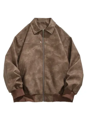 American Retro Brown Lapel Leather Coat