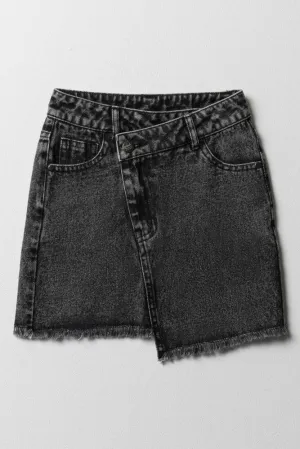 Asymmetrical Denim Mini Skirt Black