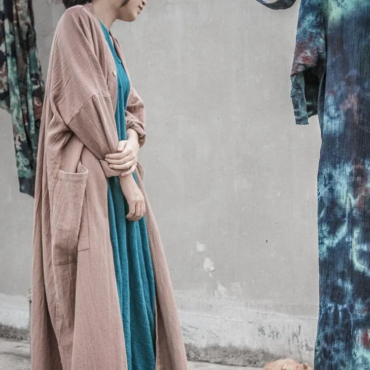 Babakud Women Autumn Cotton Linen Loose Long Coat