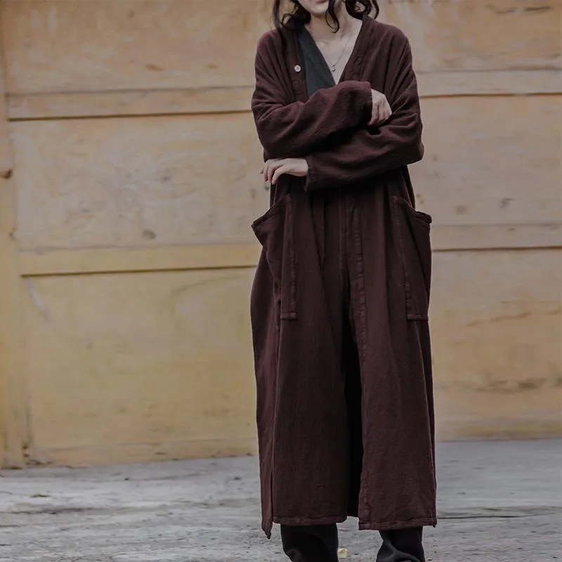 Babakud Women Autumn Cotton Linen Loose Long Coat