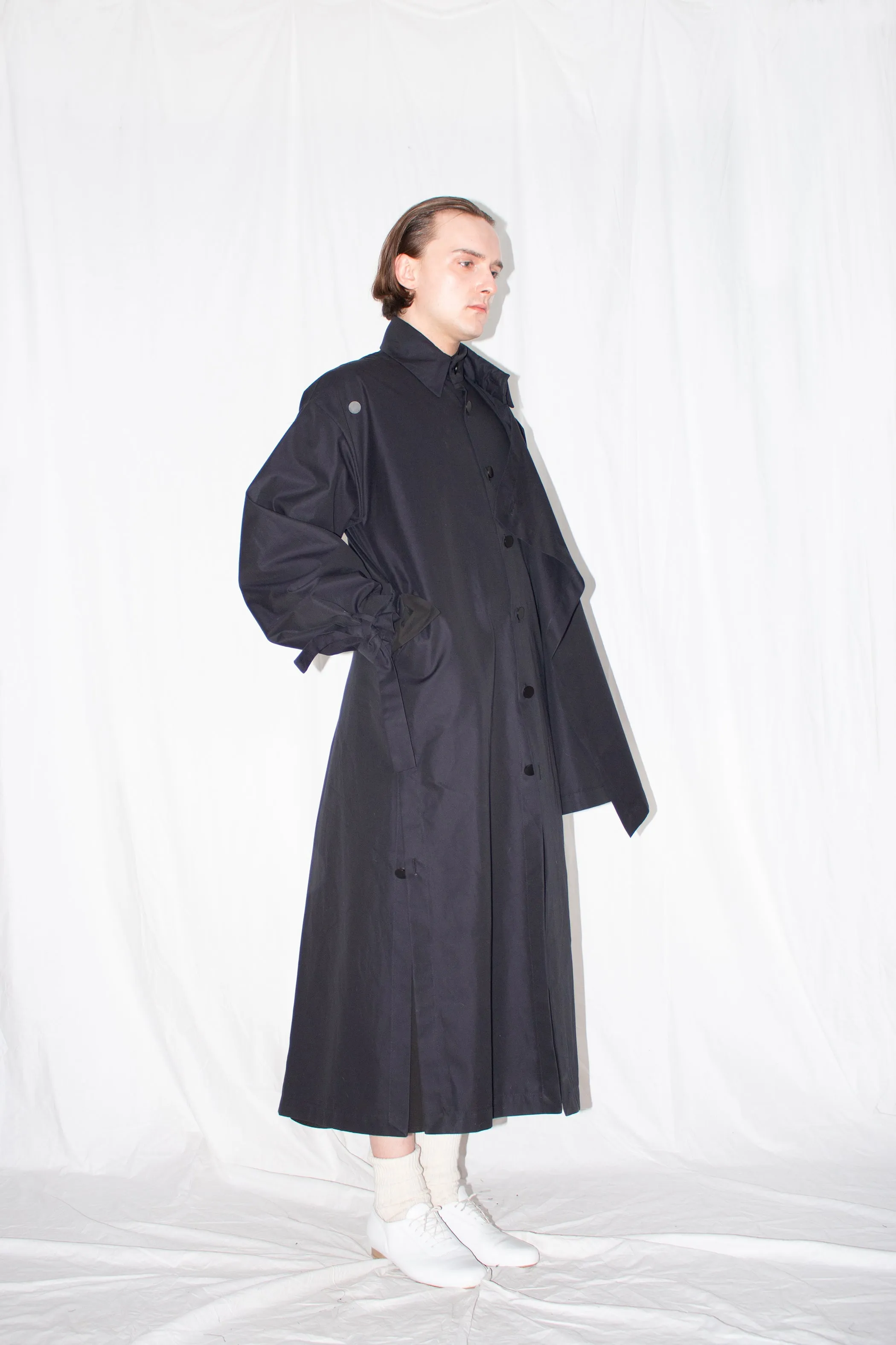 Black Asymmetric Twill Coat