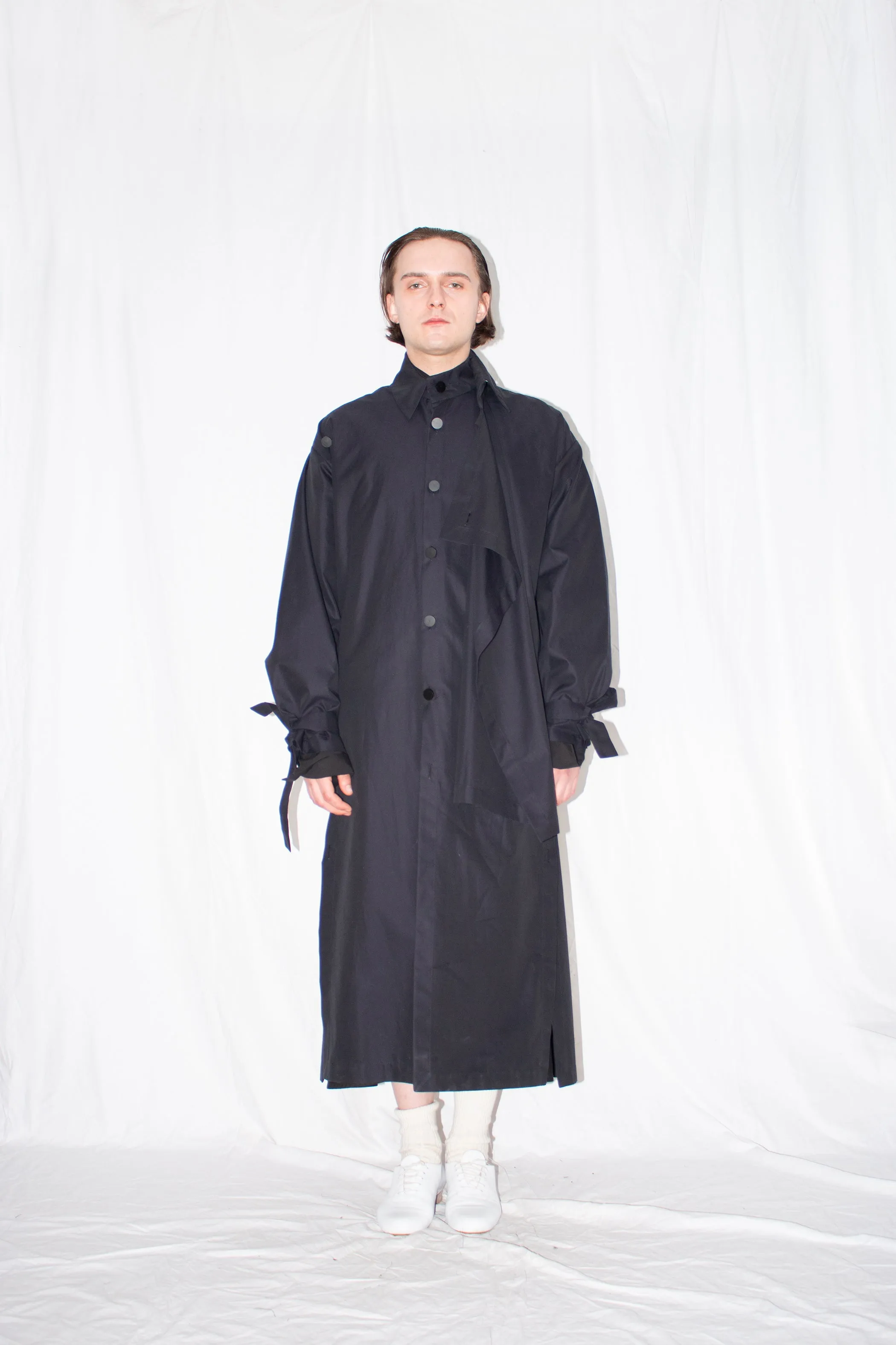 Black Asymmetric Twill Coat