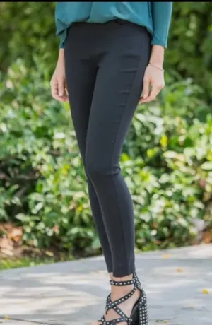 Bottoms- Black Stretchy Jeggings with Pockets and Faux Button