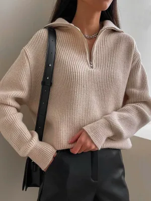 Getadme Knitted Zippers Sweater Women LOOSE Solid Warm Fashion Women Sweaters New Long Sleeved Top Oversized Women's Sweaters