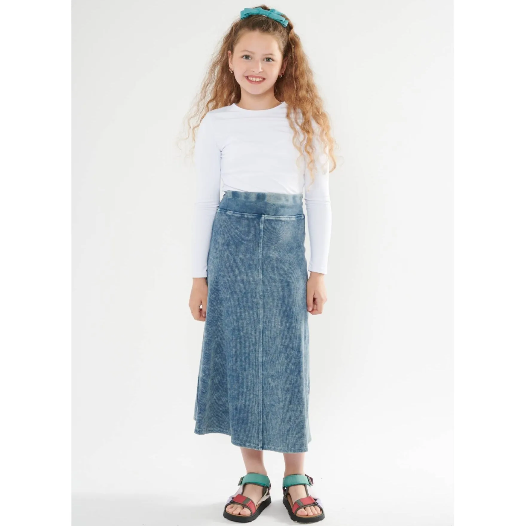 Girls Ribbed Stonewash Maxi Skirt