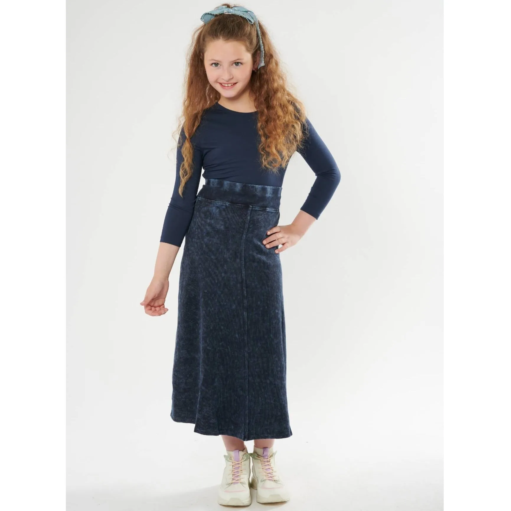 Girls Ribbed Stonewash Maxi Skirt