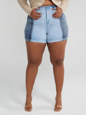 High Rise Two Tone Denim Shorts