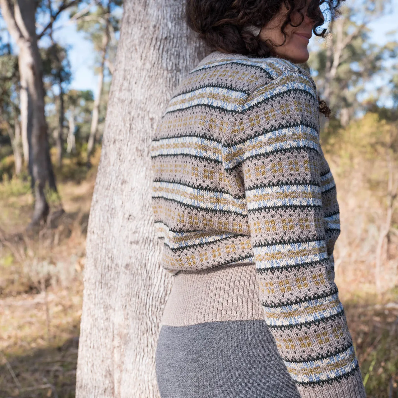 Women's Fairisle Vintage Cardi in Baby Alpaca - Light Brown (AW23)